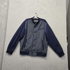 Hurley Men Jacket XL Blue Striped Varsity Snap Button Zipper EAD